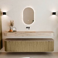 THOR-DLUX 190cm meubles de salle de bains courbe gauche + droite couleur Dusk avec 2 tiroirs et 2 portes. Lavabo suspendu CLOUD Centrée sans trou pour robinet couleur Arena.-3