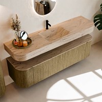 THOR-DLUX 170cm meubles de salle de bains courbe gauche + droite couleur Dusk avec 1 tiroir et 2 portes. Lavabo suspendu CLOUD Centrée 1 trou pour robinetter couleur Arena.-2