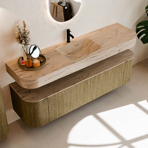 THOR-DLUX 170cm meubles de salle de bains courbe gauche + droite couleur Dusk avec 1 tiroir et 2 portes. Lavabo suspendu CLOUD Centrée 1 trou pour robinetter couleur Arena.-2
