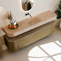 THOR-DLUX 190cm meubles de salle de bains courbe gauche + droite couleur Dusk avec 2 tiroirs et 2 portes. Lavabo suspendu CLOUD Centrée sans trou pour robinet couleur Arena.-2