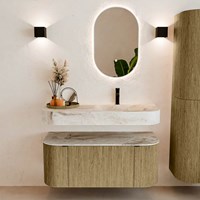 THOR-DLUX 110cm badmeubel ronding links + rechts kleur Dusk met 1 lade en 2 deuren. Vrijhangende wastafel CLOUD Rechts 1 kraangat kleur Frappe.-3