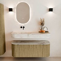 THOR-DLUX 120cm meubles de salle de bains courbe gauche + droite couleur Dusk avec 1 tiroir et 2 portes. Lavabo suspendu CLOUD Gauche sans trou pour robinet couleur Frappe.-3