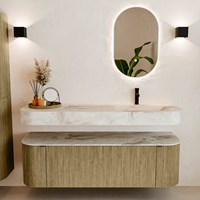 THOR-DLUX 150cm mueble de baño curva izquierda + derecha color Dusk con 1 cajón y 2 puertas. Lavabo suspendido CLOUD Derecho 1 orificio color Frappe.-3