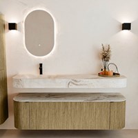 THOR-DLUX 160cm meubles de salle de bains courbe gauche + droite couleur Dusk avec 1 tiroir et 2 portes. Lavabo suspendu CLOUD Gauche 1 trou pour robinetter couleur Frappe.-3
