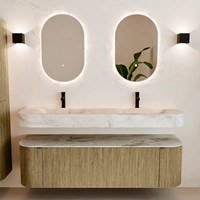 THOR-DLUX 160cm mueble de baño curva izquierda + derecha color Dusk con 1 cajón y 2 puertas. Lavabo suspendido CLOUD Doble 2 orificios color Frappe.-3