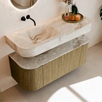 THOR-DLUX 120cm meubles de salle de bains courbe gauche + droite couleur Dusk avec 1 tiroir et 2 portes. Lavabo suspendu CLOUD Gauche sans trou pour robinet couleur Frappe.-2