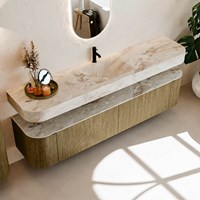 THOR-DLUX 200cm meubles de salle de bains courbe gauche + droite couleur Dusk avec 2 tiroirs et 2 portes. Lavabo suspendu CLOUD Centrée 1 trou pour robinetter couleur Frappe.-2