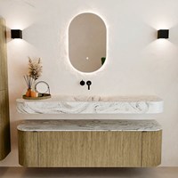 THOR-DLUX 160cm meubles de salle de bains courbe gauche + droite couleur Dusk avec 1 tiroir et 2 portes. Lavabo suspendu CLOUD Centrée sans trou pour robinet couleur Glace.-3