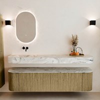 THOR-DLUX 180cm mueble de baño curva izquierda + derecha color Dusk con 2 cajones y 2 puertas. Lavabo suspendido CLOUD Izquierda sin orificio color Glace.-3