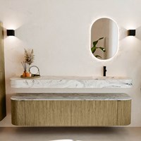 THOR-DLUX 190cm mueble de baño curva izquierda + derecha color Dusk con 2 cajones y 2 puertas. Lavabo suspendido CLOUD Derecho 1 orificio color Glace.-3