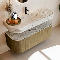 THOR-DLUX 120cm badmeubel ronding links + rechts kleur Dusk met 1 lade en 2 deuren. Vrijhangende wastafel CLOUD Midden 1 kraangat kleur Glace.-2