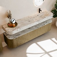 THOR-DLUX 190cm mueble de baño curva izquierda + derecha color Dusk con 2 cajones y 2 puertas. Lavabo suspendido CLOUD Derecho 1 orificio color Glace.-2