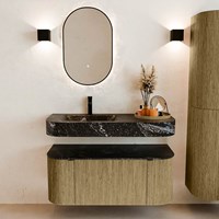 THOR-DLUX 110cm meubles de salle de bains courbe gauche + droite couleur Dusk avec 1 tiroir et 2 portes. Lavabo suspendu CLOUD Gauche 1 trou pour robinetter couleur Lava.-3