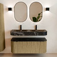 THOR-DLUX 120cm badmeubel ronding links + rechts kleur Dusk met 1 lade en 2 deuren. Vrijhangende wastafel CLOUD Dubbel 2 kraangaten kleur Lava.-3