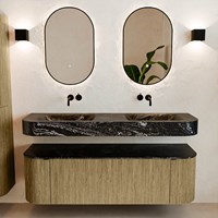 THOR-DLUX 150cm mueble de baño curva izquierda + derecha color Dusk con 1 cajón y 2 puertas. Lavabo suspendido CLOUD Doble sin orificio color Lava.-3