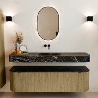 THOR-DLUX 160cm meubles de salle de bains courbe gauche + droite couleur Dusk avec 1 tiroir et 2 portes. Lavabo suspendu CLOUD Centrée sans trou pour robinet couleur Lava.-3
