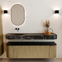 THOR-DLUX 160cm meubles de salle de bains courbe gauche + droite couleur Dusk avec 1 tiroir et 2 portes. Lavabo suspendu CLOUD Gauche sans trou pour robinet couleur Lava.-3