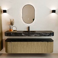 THOR-DLUX 170cm bathroom vanity set curve left + right color Dusk with 1 drawer and 2 doors. Floating sink CLOUD Center 1 tab hole color Lava.-3
