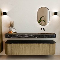 THOR-DLUX 180cm bathroom vanity set curve left + right color Dusk with 2 drawers and 2 doors. Floating sink CLOUD Right without tab hole color Lava.-3