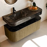THOR-DLUX 120cm bathroom vanity set curve left + right color Dusk with 1 drawer and 2 doors. Floating sink CLOUD Left 1 tab hole color Lava.-2