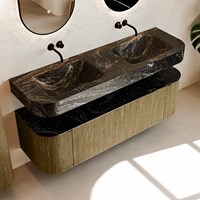 THOR-DLUX 150cm mueble de baño curva izquierda + derecha color Dusk con 1 cajón y 2 puertas. Lavabo suspendido CLOUD Doble sin orificio color Lava.-2