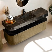 THOR-DLUX 160cm mueble de baño curva izquierda + derecha color Dusk con 1 cajón y 2 puertas. Lavabo suspendido CLOUD Centro 1 orificio color Lava.-2