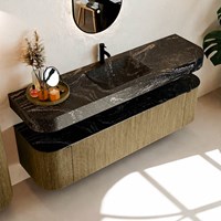 THOR-DLUX 170cm bathroom vanity set curve left + right color Dusk with 1 drawer and 2 doors. Floating sink CLOUD Center 1 tab hole color Lava.-2