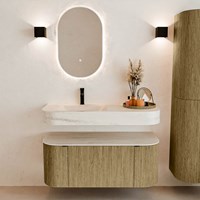 THOR-DLUX 110cm meubles de salle de bains courbe gauche + droite couleur Dusk avec 1 tiroir et 2 portes. Lavabo suspendu CLOUD Gauche 1 trou pour robinetter couleur Meli.-3