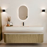 THOR-DLUX 180cm mueble de baño curva izquierda + derecha color Dusk con 2 cajones y 2 puertas. Lavabo suspendido CLOUD Centro 1 orificio color Meli.-3