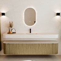THOR-DLUX 200cm meubles de salle de bains courbe gauche + droite couleur Dusk avec 2 tiroirs et 2 portes. Lavabo suspendu CLOUD Centrée 1 trou pour robinetter couleur Meli.-3