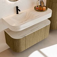 THOR-DLUX 110cm meubles de salle de bains courbe gauche + droite couleur Dusk avec 1 tiroir et 2 portes. Lavabo suspendu CLOUD Gauche 1 trou pour robinetter couleur Meli.-2