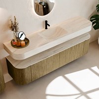THOR-DLUX 180cm mueble de baño curva izquierda + derecha color Dusk con 2 cajones y 2 puertas. Lavabo suspendido CLOUD Centro 1 orificio color Meli.-2