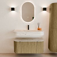 THOR-DLUX 100cm meubles de salle de bains courbe gauche + droite couleur Dusk avec 1 tiroir et 2 portes. Lavabo suspendu CLOUD Centrée 1 trou pour robinetter couleur Nata.-3