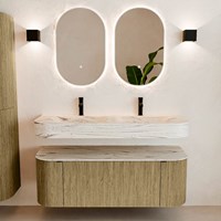 THOR-DLUX 130cm badmeubel ronding links + rechts kleur Dusk met 1 lade en 2 deuren. Vrijhangende wastafel CLOUD Dubbel 2 kraangaten kleur Nata.-3