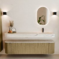 THOR-DLUX 180cm bathroom vanity set curve left + right color Dusk with 2 drawers and 2 doors. Wall mounted sink CLOUD Right 1 tab hole color Nata.-3