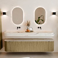 THOR-DLUX 190cm mueble de baño curva izquierda + derecha color Dusk con 2 cajones y 2 puertas. Lavabo suspendido CLOUD Doble sin orificio color Nata.-3