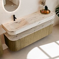 THOR-DLUX 160cm mueble de baño curva izquierda + derecha color Dusk con 1 cajón y 2 puertas. Lavabo suspendido CLOUD Izquierda 1 orificio color Nata.-2