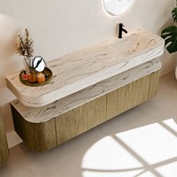 THOR-DLUX 180cm bathroom vanity set curve left + right color Dusk with 2 drawers and 2 doors. Wall mounted sink CLOUD Right 1 tab hole color Nata.-2