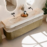THOR-DLUX 190cm mueble de baño curva izquierda + derecha color Dusk con 2 cajones y 2 puertas. Lavabo suspendido CLOUD Doble sin orificio color Nata.-2