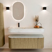 THOR-DLUX 130cm meubles de salle de bains courbe gauche + droite couleur Dusk avec 1 tiroir et 2 portes. Lavabo suspendu CLOUD Gauche 1 trou pour robinetter couleur Opalo.-3