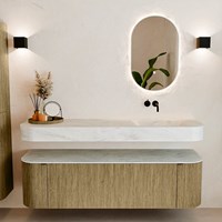 THOR-DLUX 160cm mueble de baño curva izquierda + derecha color Dusk con 1 cajón y 2 puertas. Lavabo suspendido CLOUD Derecho sin orificio color Opalo.-3