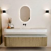 THOR-DLUX 180cm meubles de salle de bains courbe gauche + droite couleur Dusk avec 2 tiroirs et 2 portes. Lavabo suspendu CLOUD Centrée sans trou pour robinet couleur Opalo.-3
