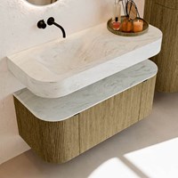 THOR-DLUX 110cm bathroom vanity set curve left + right color Dusk with 1 drawer and 2 doors. Floating sink CLOUD Left without tab hole color Opalo.-2
