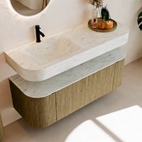 THOR-DLUX 130cm meubles de salle de bains courbe gauche + droite couleur Dusk avec 1 tiroir et 2 portes. Lavabo suspendu CLOUD Gauche 1 trou pour robinetter couleur Opalo.-2