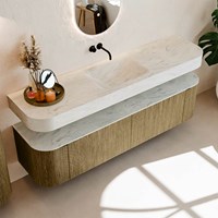 THOR-DLUX 180cm meubles de salle de bains courbe gauche + droite couleur Dusk avec 2 tiroirs et 2 portes. Lavabo suspendu CLOUD Centrée sans trou pour robinet couleur Opalo.-2