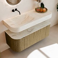 THOR-DLUX 120cm bathroom vanity set curve left + right color Dusk with 1 drawer and 2 doors. Floating sink CLOUD Left without tab hole color Ostra.-2