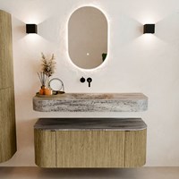 THOR-DLUX 120cm bathroom vanity set curve left + right color Dusk with 1 drawer and 2 doors. Wall mounted sink CLOUD Center without tab hole color Oza.-3