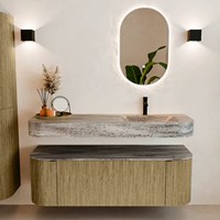 THOR-DLUX 140cm mueble de baño curva izquierda + derecha color Dusk con 1 cajón y 2 puertas. Lavabo suspendido CLOUD Derecho 1 orificio color Oza.-3