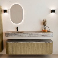 THOR-DLUX 160cm meubles de salle de bains courbe gauche + droite couleur Dusk avec 1 tiroir et 2 portes. Lavabo suspendu CLOUD Gauche 1 trou pour robinetter couleur Oza.-3