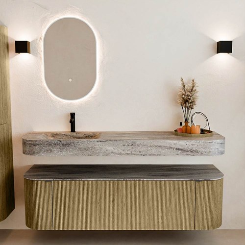 THOR-DLUX 160cm meubles de salle de bains courbe gauche + droite couleur Dusk avec 1 tiroir et 2 portes. Lavabo suspendu CLOUD Gauche 1 trou pour robinetter couleur Oza.-3